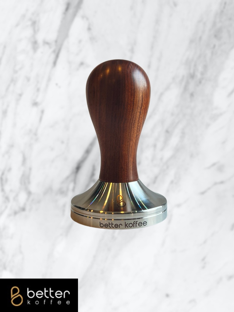 Better Koffee Tamper Stainless Steel Spiral Base &amp; Red Wood Handle 58.5MM